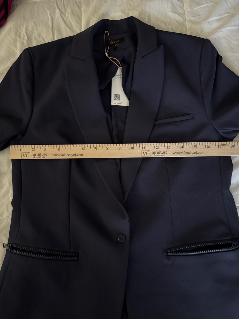 Quince Scuba Single Breasted Convertible Blazer Navy Career Business Casual Sz M - Picture 8 of 9